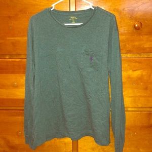 Green polo long sleeve with black polo symbol.